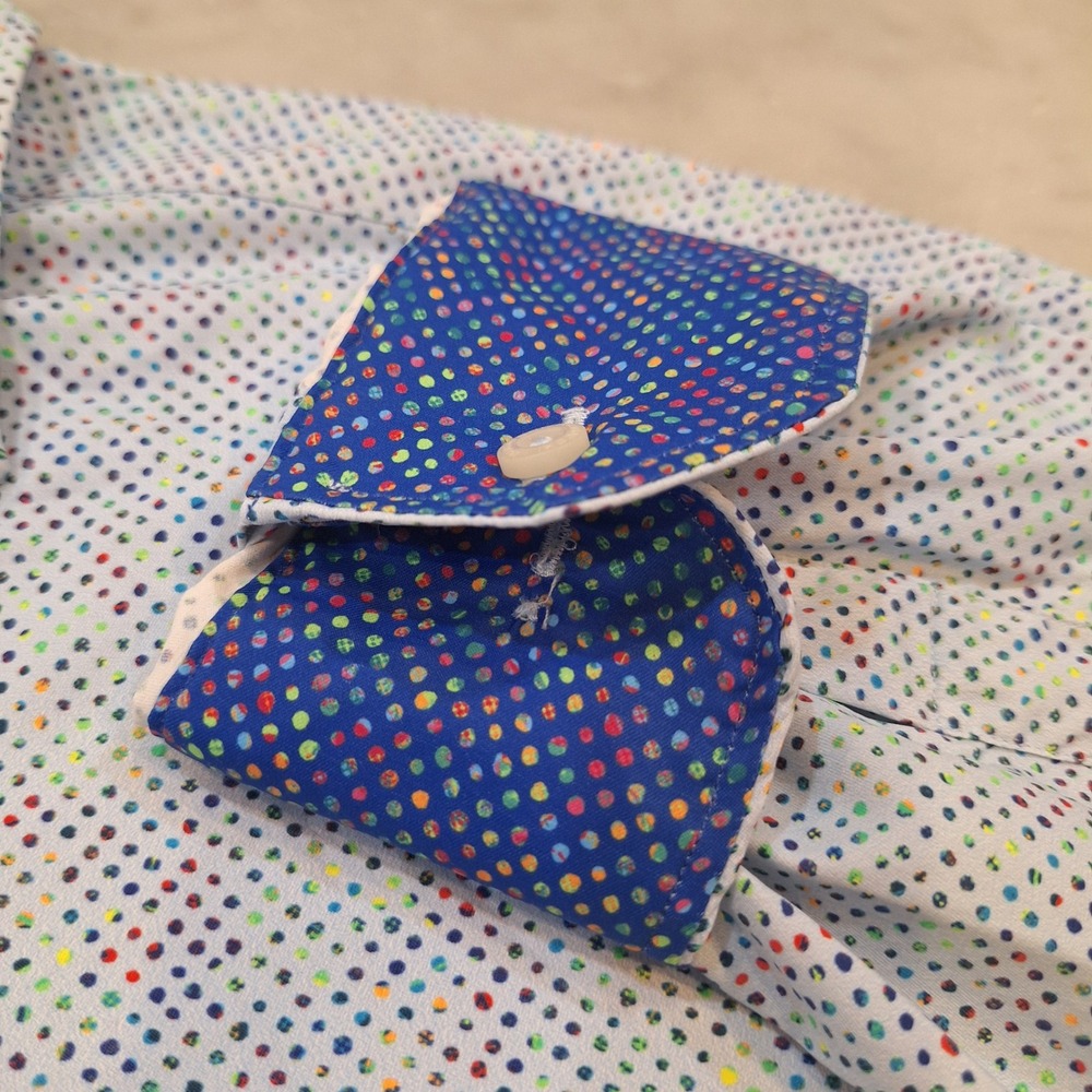 Bugatchi Colorful Flip Cuff Button Down Shirt XXL Dots Blue Classic Fit Stretch - Picture 3 of 8